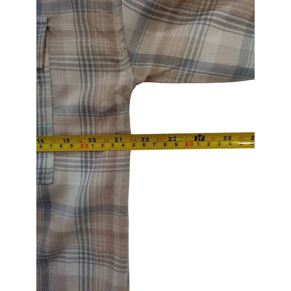 Plaid Long-Sleeve Shirt M By Hippie Rose Cotton & Viscose Beige, Button Front.